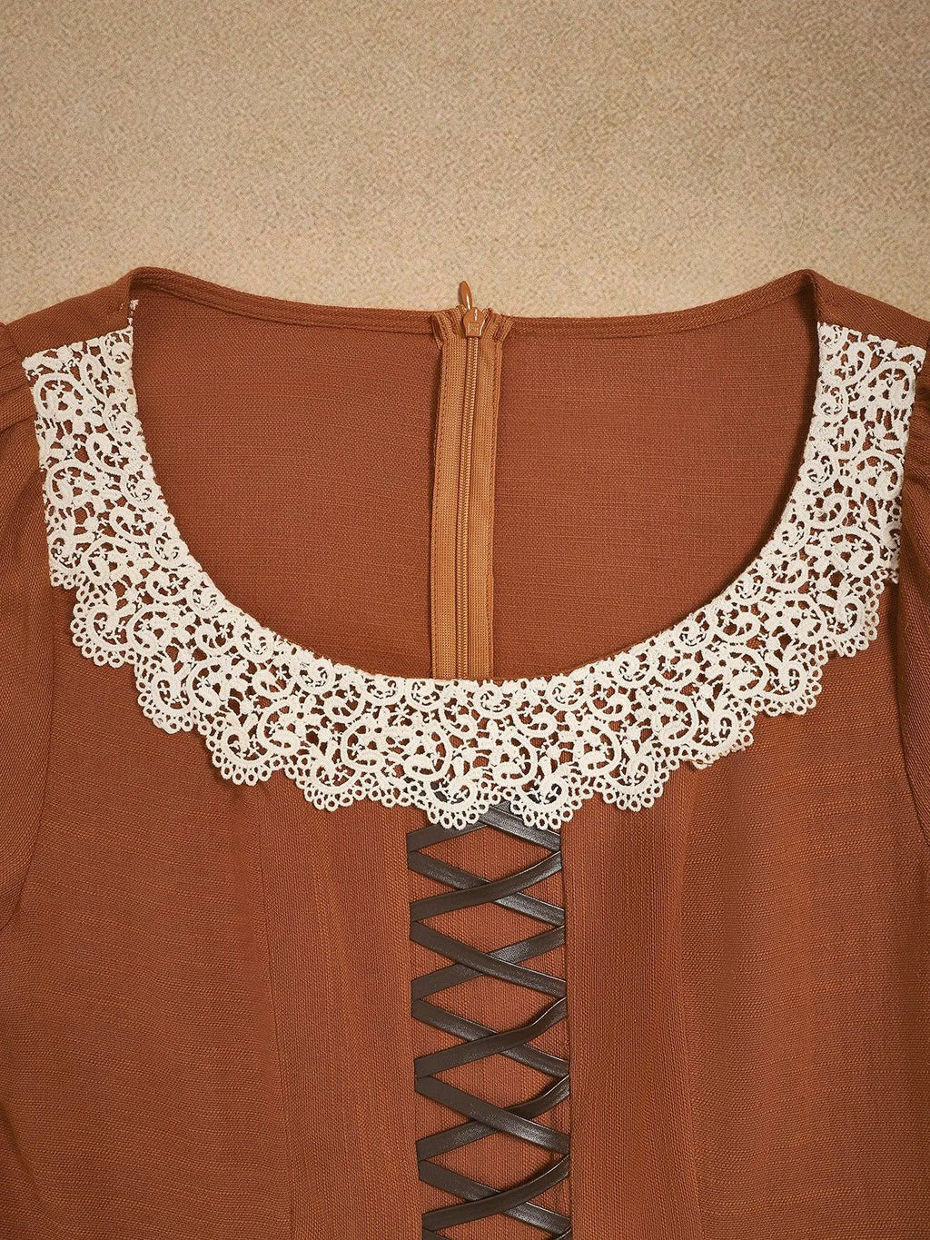 Maxi Cotton Dress, Long Sleeves, Square Neck,  Princess Line, Linen Blend, Orange