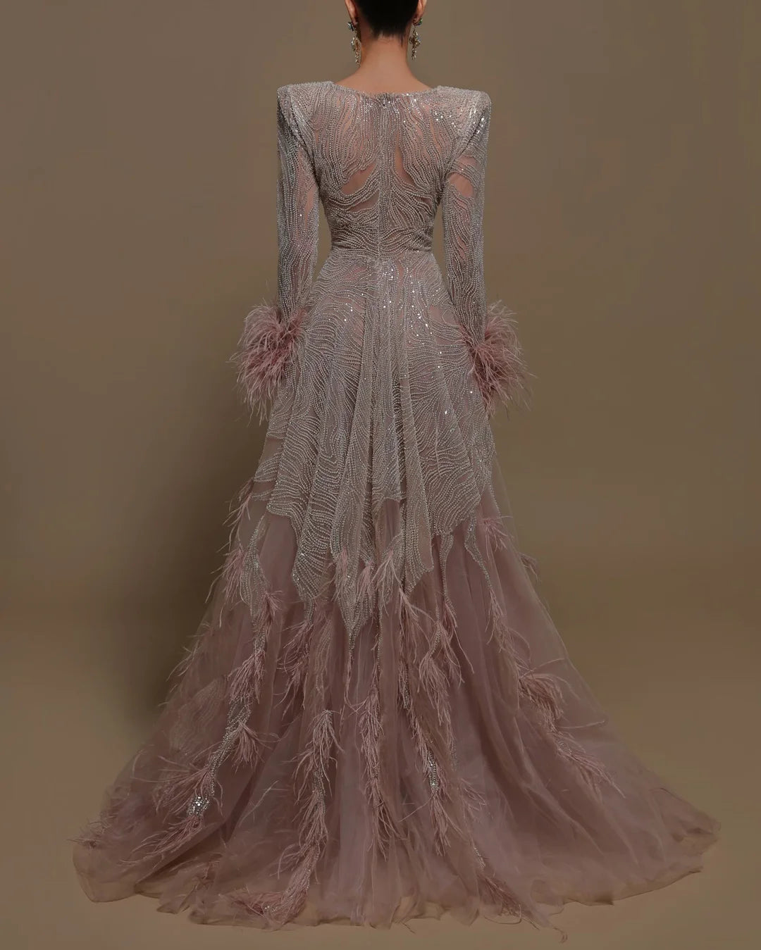 Sequined V Neck Evening Dress