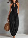 Vintage Lace-Trimmed Keyhole Neck Jumpsuit
