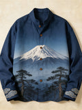Japanese Mt. Fuji Mountain View Art Men's Linen Long Sleeve Shirt