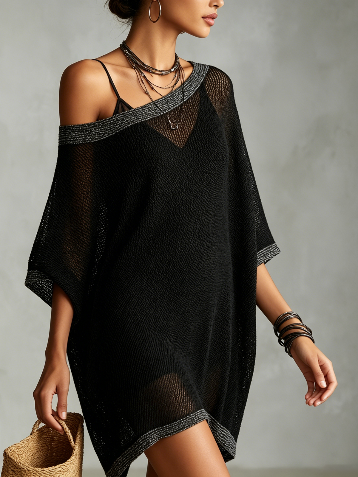 Black One Shoulder Knit Two-Piece Set