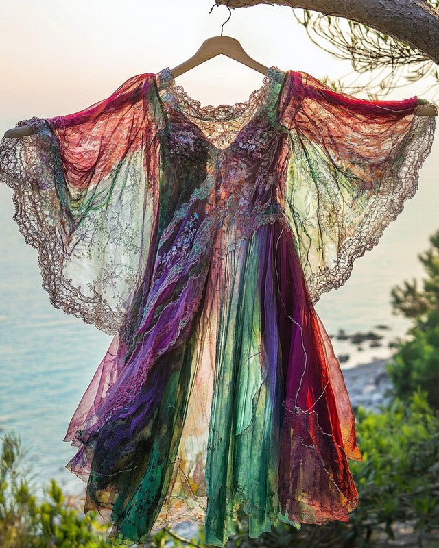 Summer Holiday Ruffle Lace Contrast Maxi Dress b289