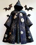 Halloween themed white rose and spiderweb embroidered cape d013