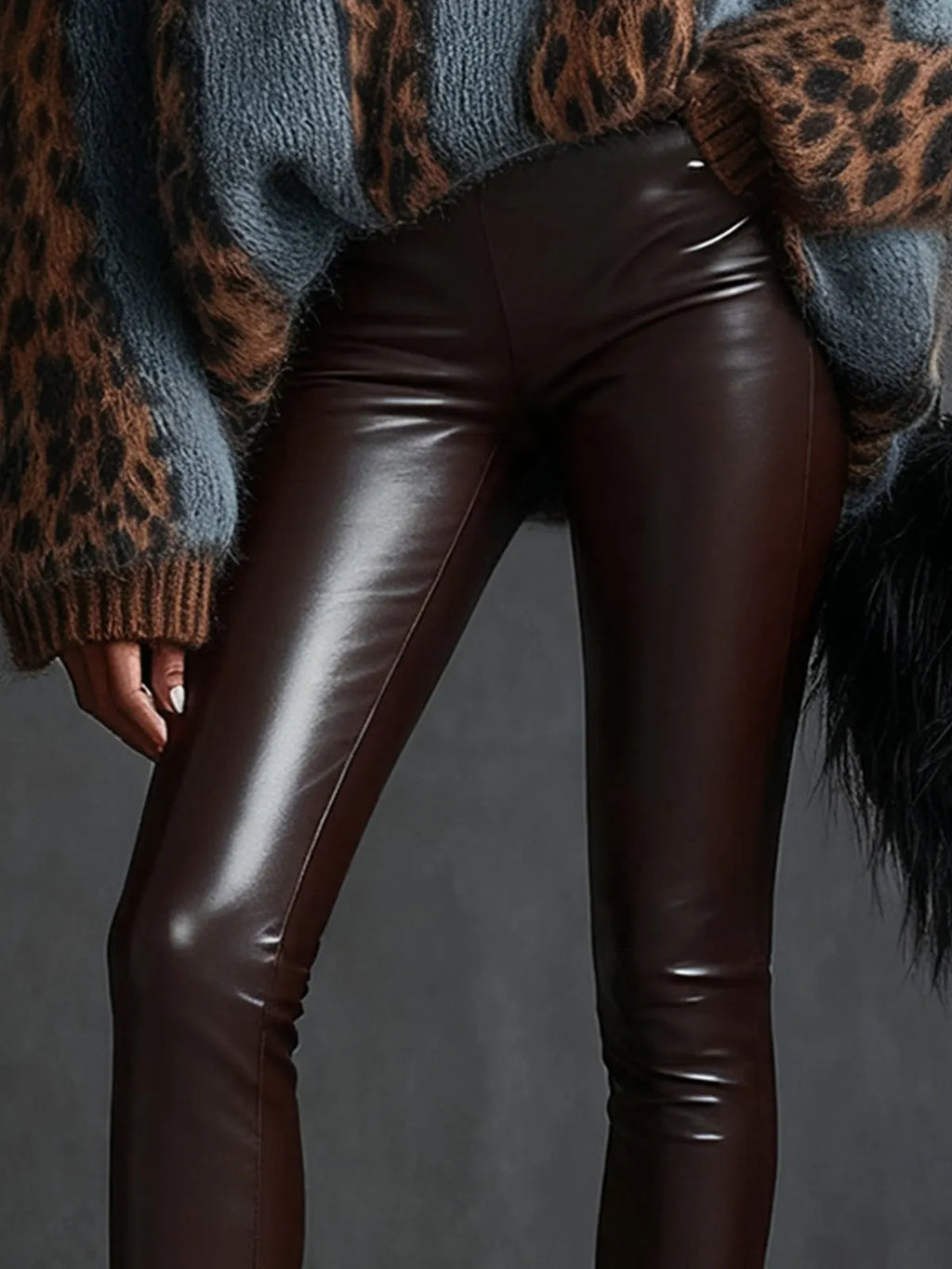24-Hour-Shipping Brown Faux Leather Pants