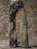 Women's Vintage Floral Art Print Casual Washed  Pants