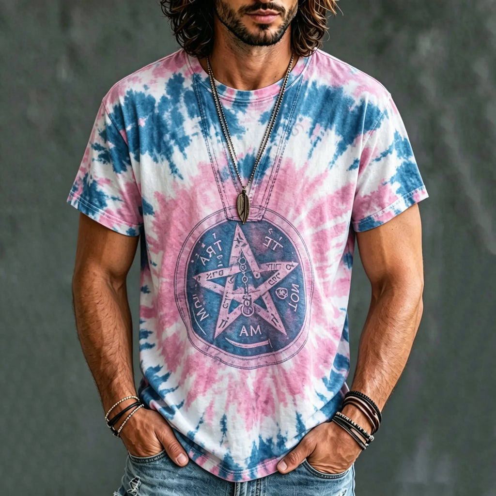 Men's Retro Tie-dye Cotton Linen Crew Neck Short Sleeve T-shirt