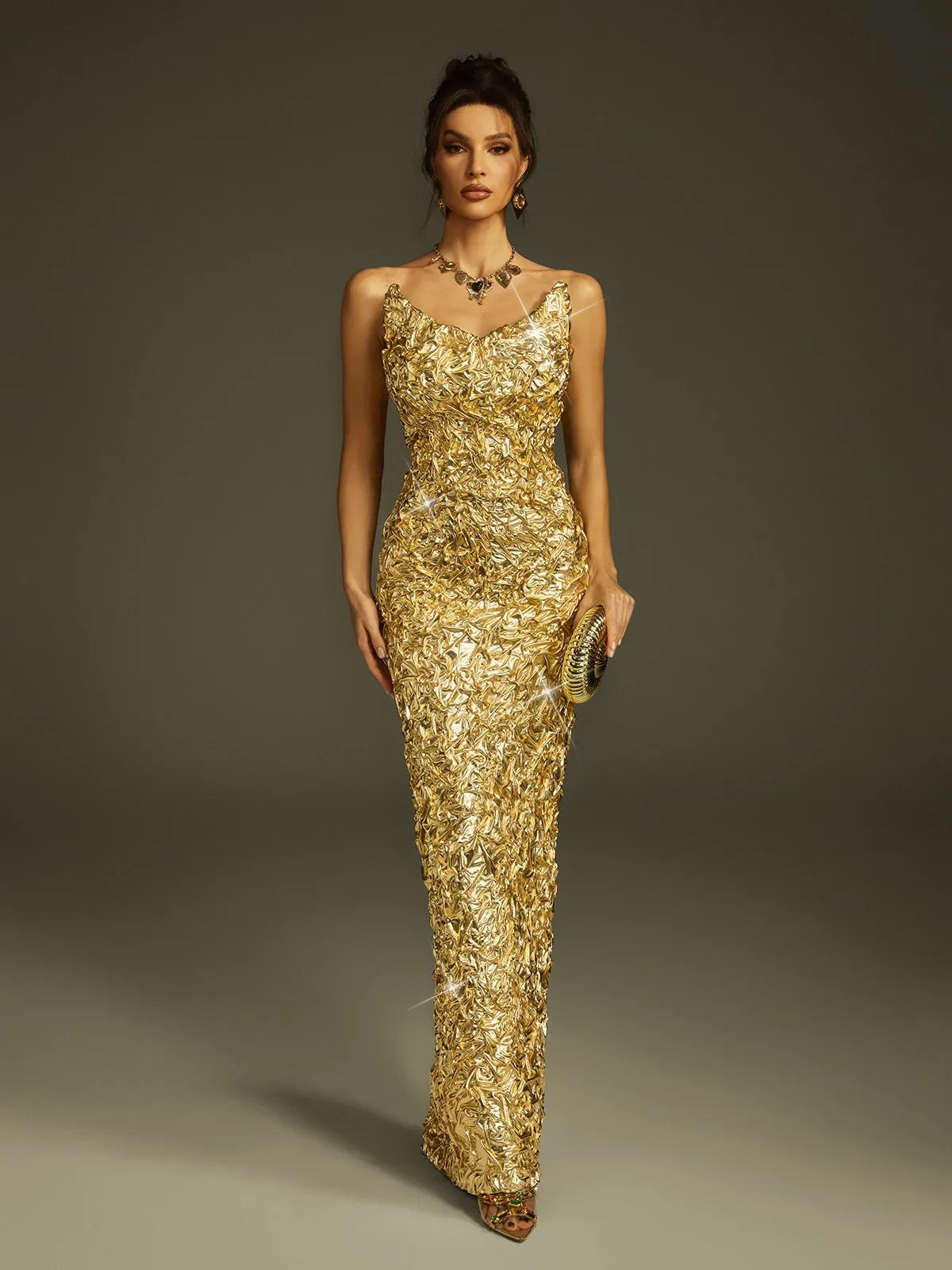 Zyrra Strapless Foil Split Maxi Dress