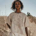 Vintage Floral Embroidered Art Crew Neck Cotton Linen Comfy Shirt