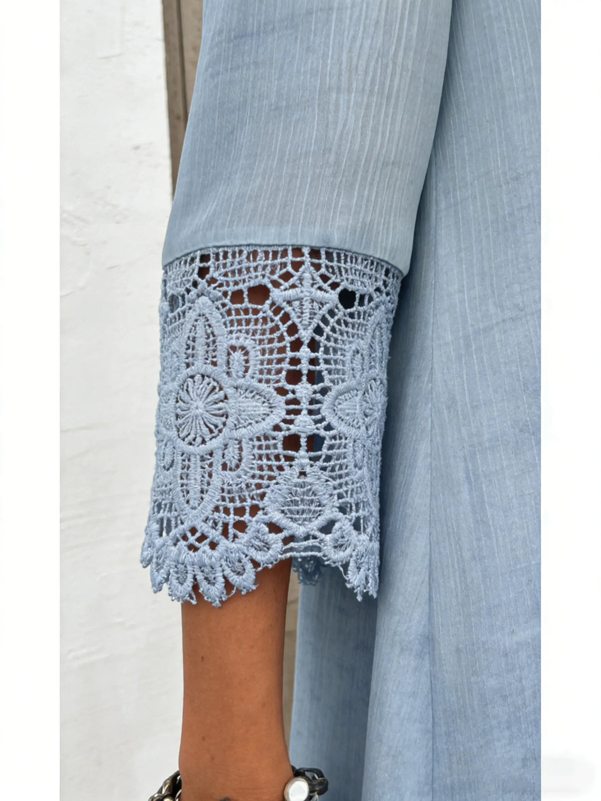V-neck A-shaped Skirt Solid Color Lace Dress  Five-quarter Sleeve