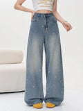 Pastel Star Embroidery Wide Leg Jeans
