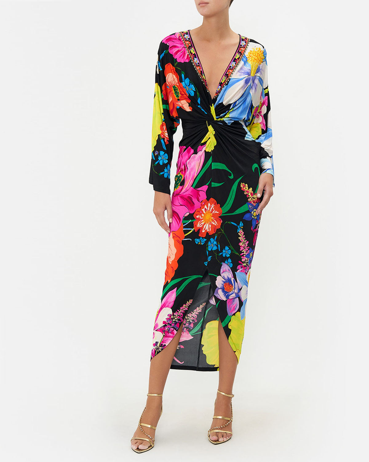 Long Split Front Twist Dress