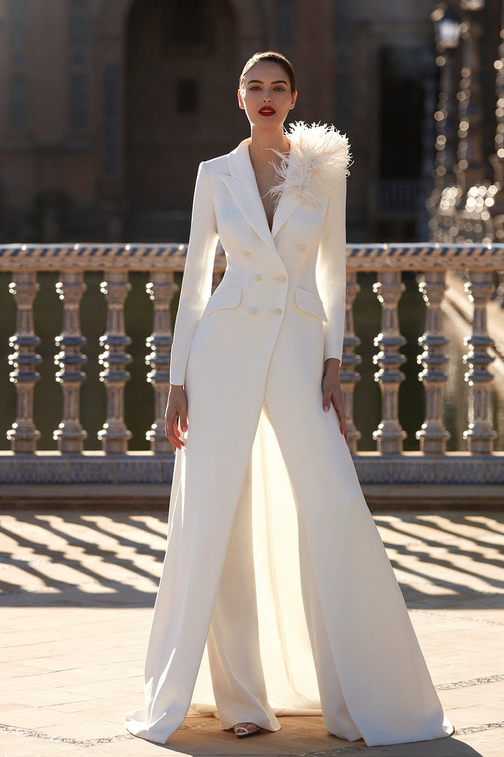 Crepe dress with crystal buttons