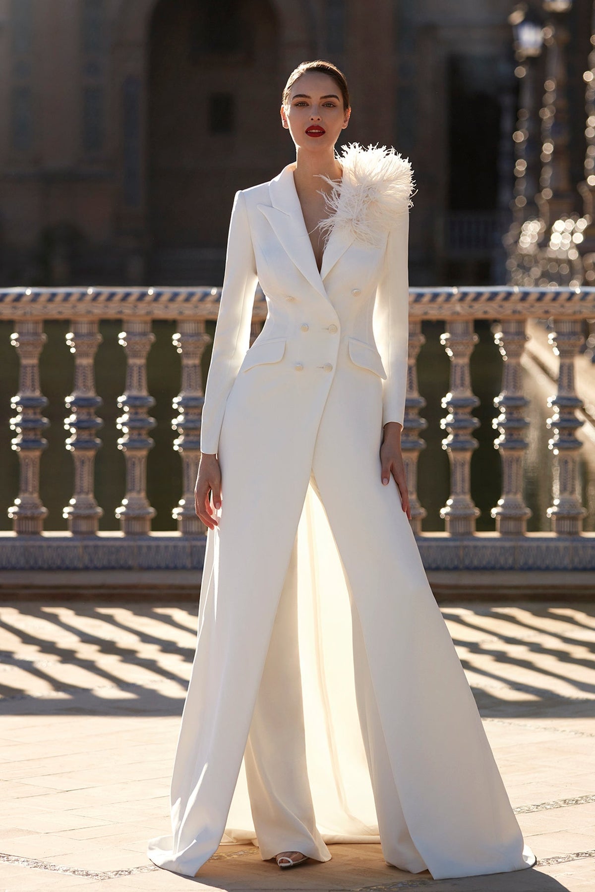 Crepe dress with crystal buttons