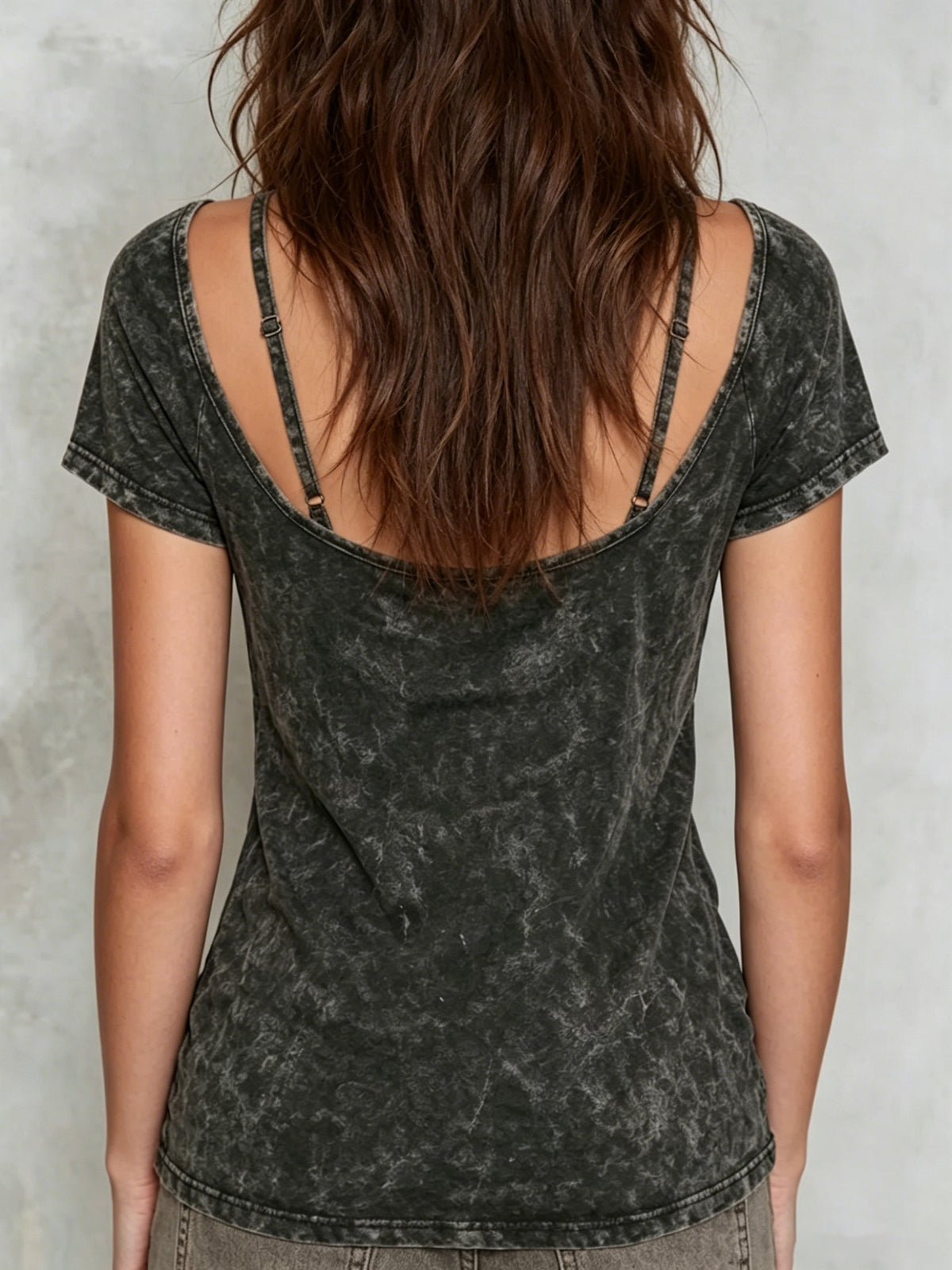 Vintage Washed Double-strap Off-shoulder Top