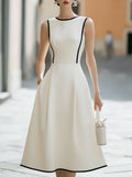 Contrast Piping Sleeveless Structured A-Line Midi Dress