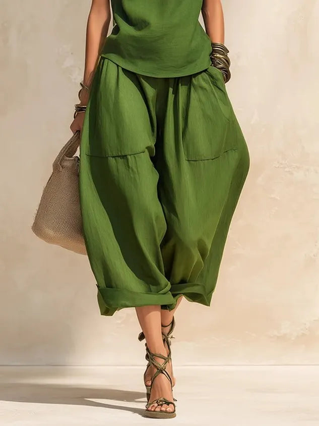 Cotton And Linen Casual Plain Pants