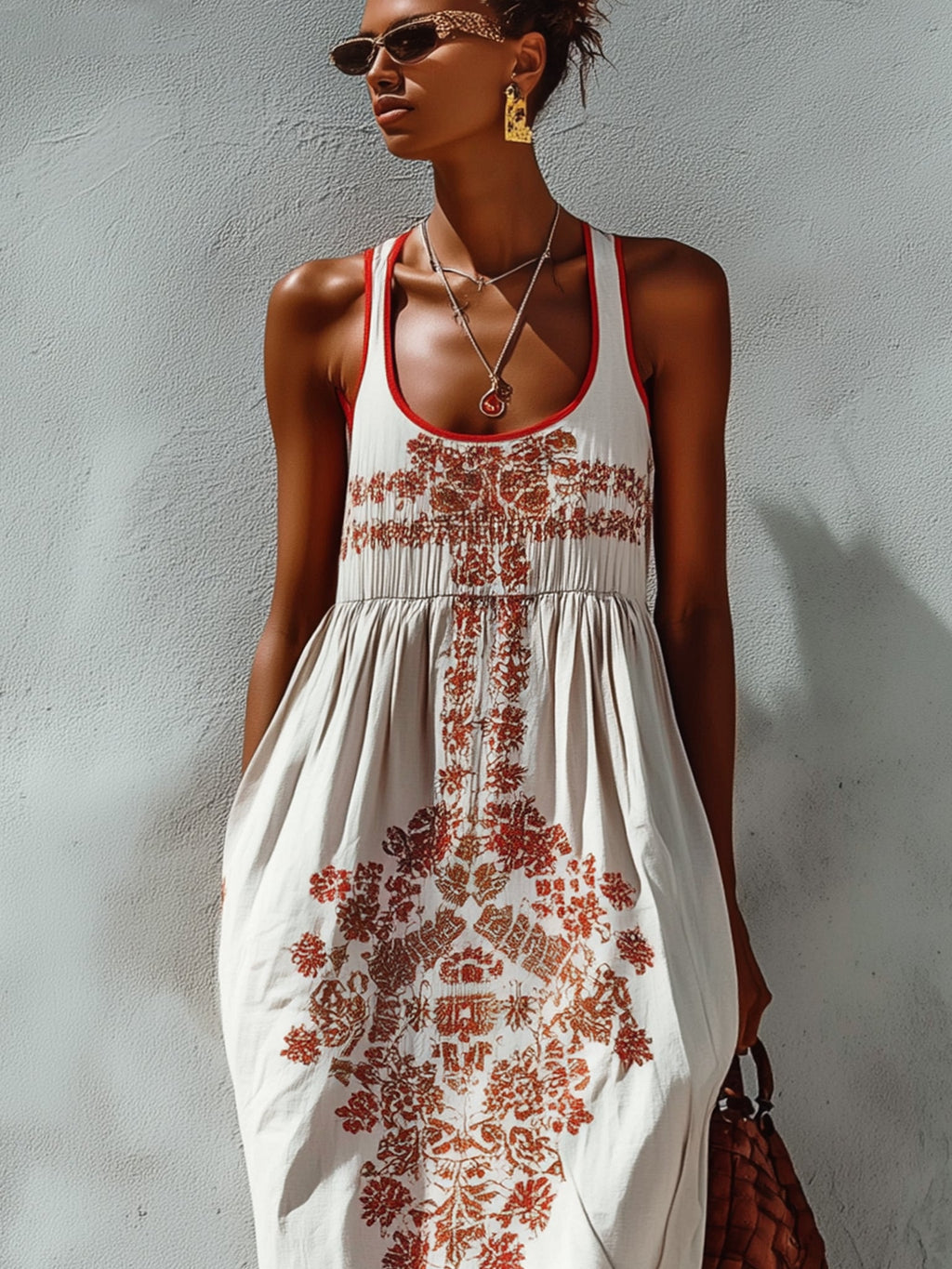 White Floral Print Sleeveless Maxi Dress