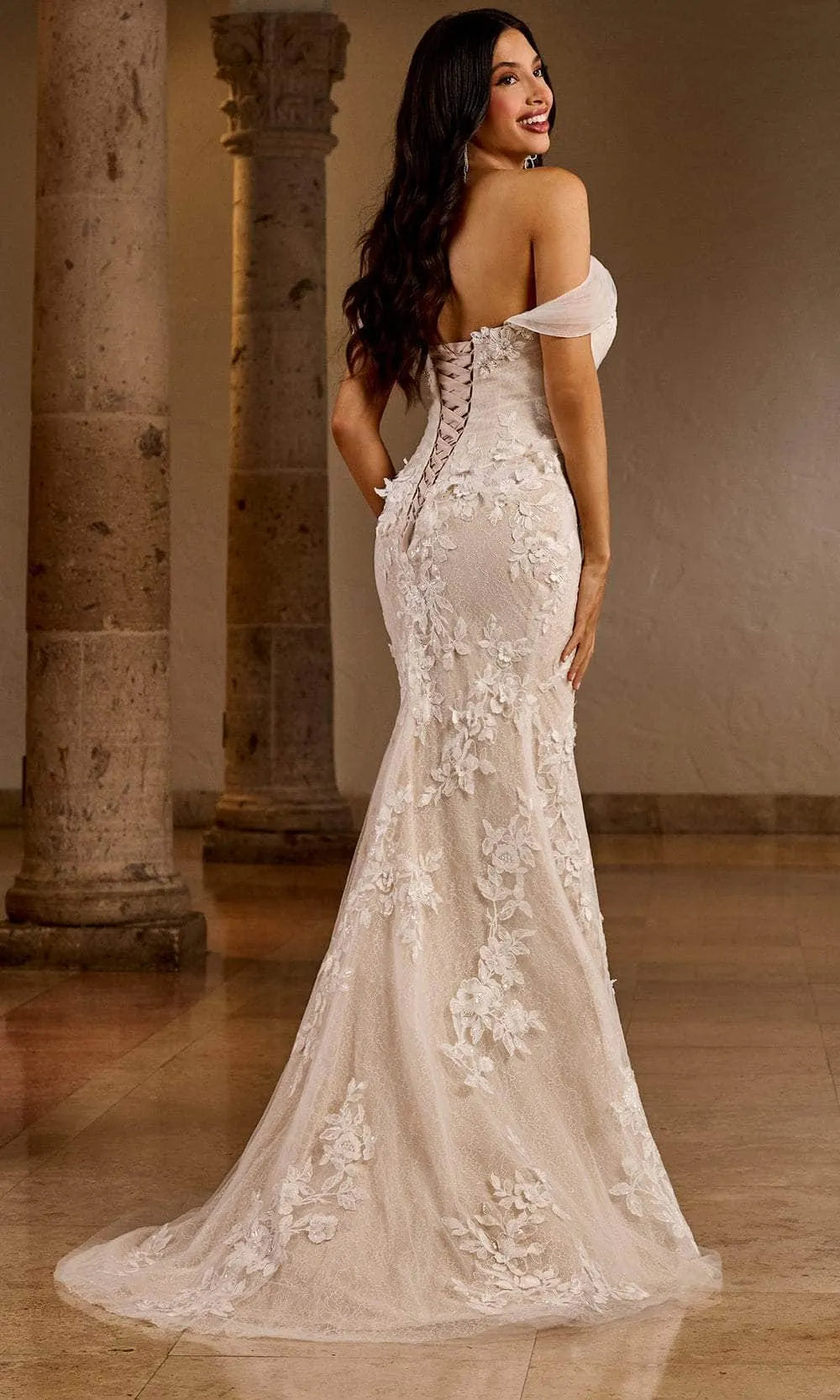 Rachel Allan RB5039 - Floral Appliqued Overskirt Bridal Gown