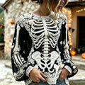 Women's Retro Halloween Bloody Human Skeleton With Floral Art Casual Long Sleeve Tops