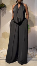 Women's V-Neck Halter-Style Draped Satin Set