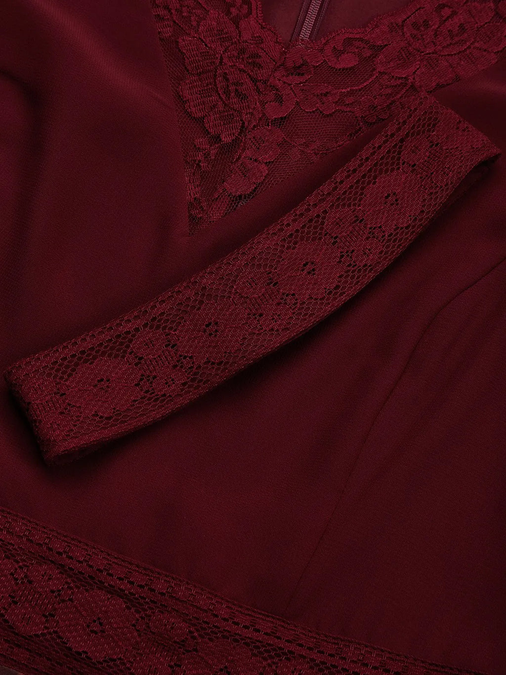 Wine Red Lace Floral Satin V Neck Short Sleeve A-Line Maxi Dress