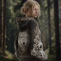 Viking Retro Style Wolf Element Women's Hooded Knit Sweater