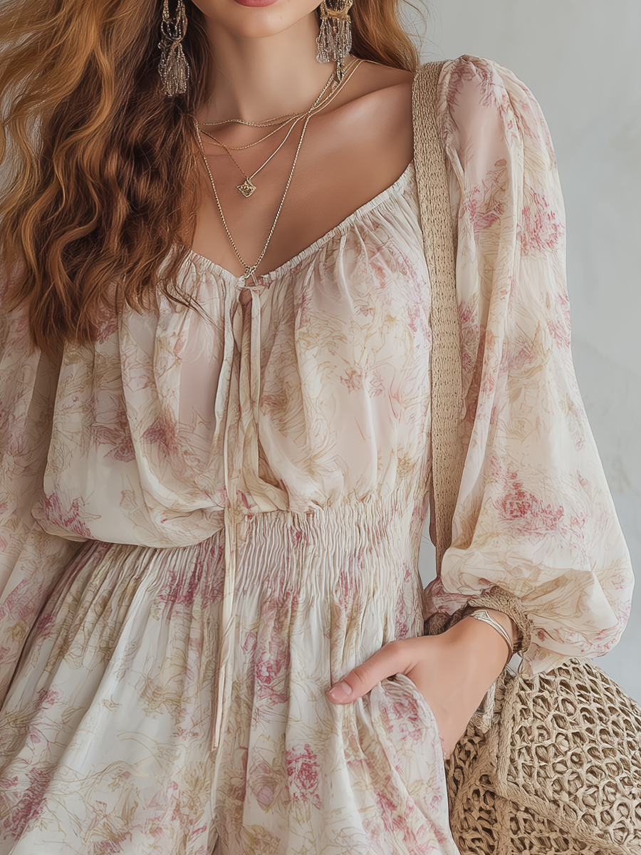 Romantic Smocked Printed Romper