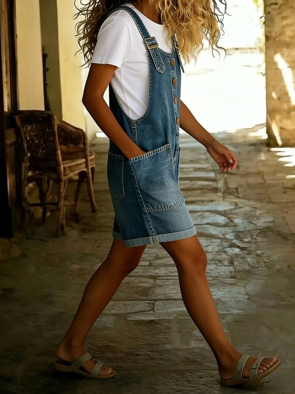 Women's Y2K Denim Shortalls Button Front Wide Leg Loose Bib Jean Overalls Shorts Romper Jumpsuits Vintage