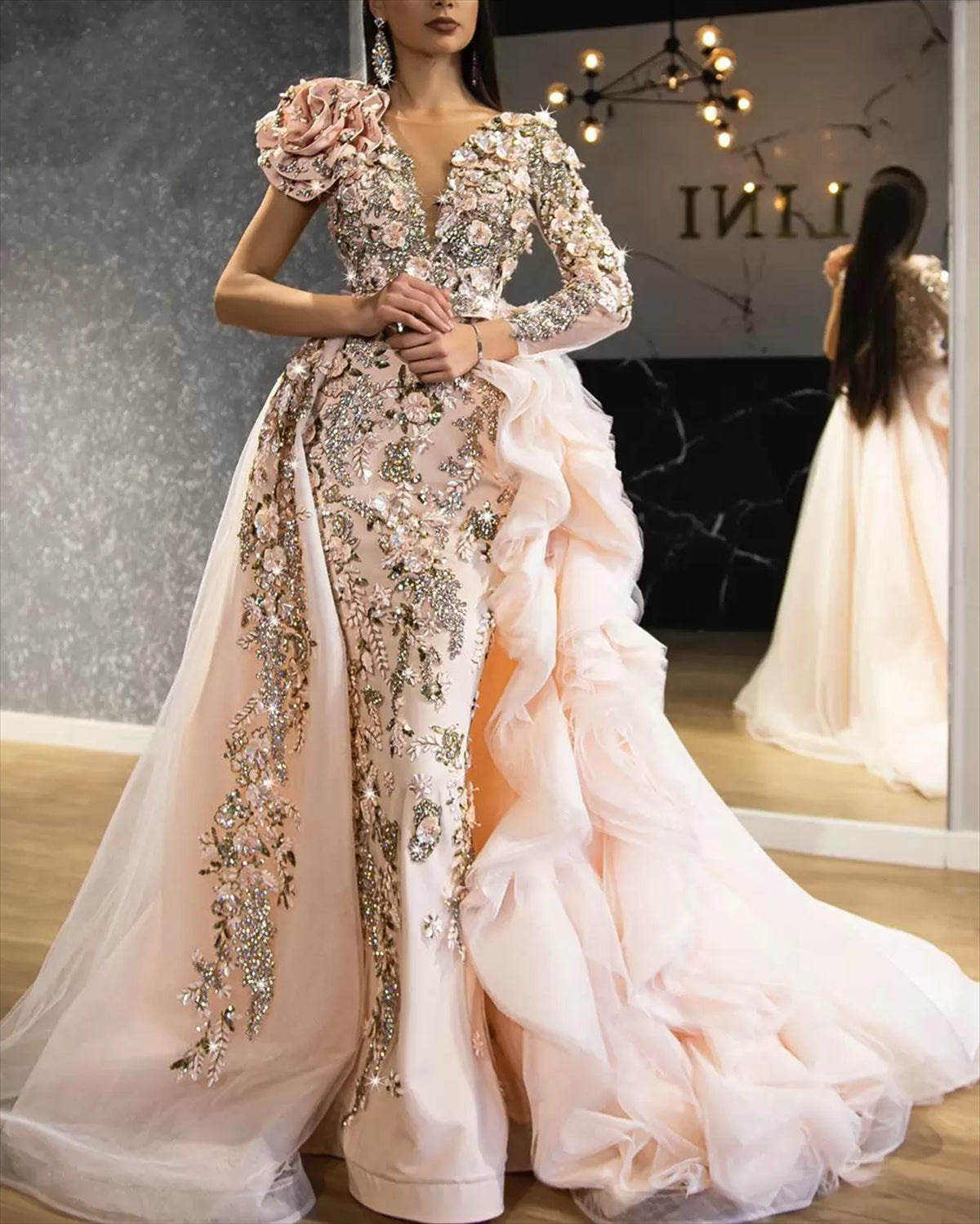 Fashion Sequins Embroidery Prom Dress - 01