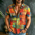 Men's Retro Color Block Ethnic Print Cotton Linen Shirt