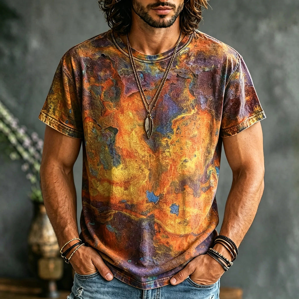 Men's Hippie Tie Dye Wash The Old Print T-shirt