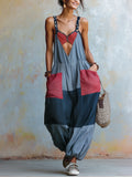 Bohemian Patchwork Harem Jumpsuit | Retro Star-Stripe Overalls
