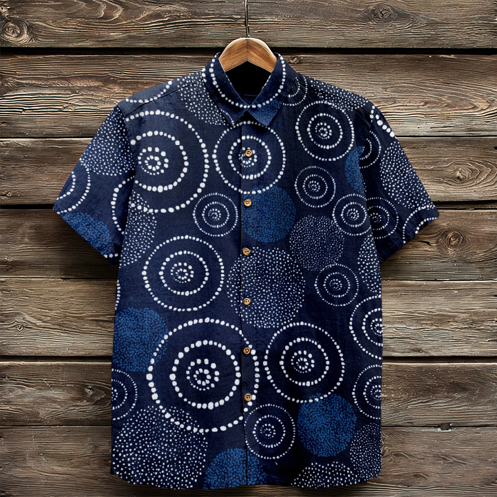 Vintage Japanese Geometric Dots Abstract Spots Linen Shirt