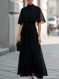 Sheer Cape Sleeve High-Neck Midi Dress