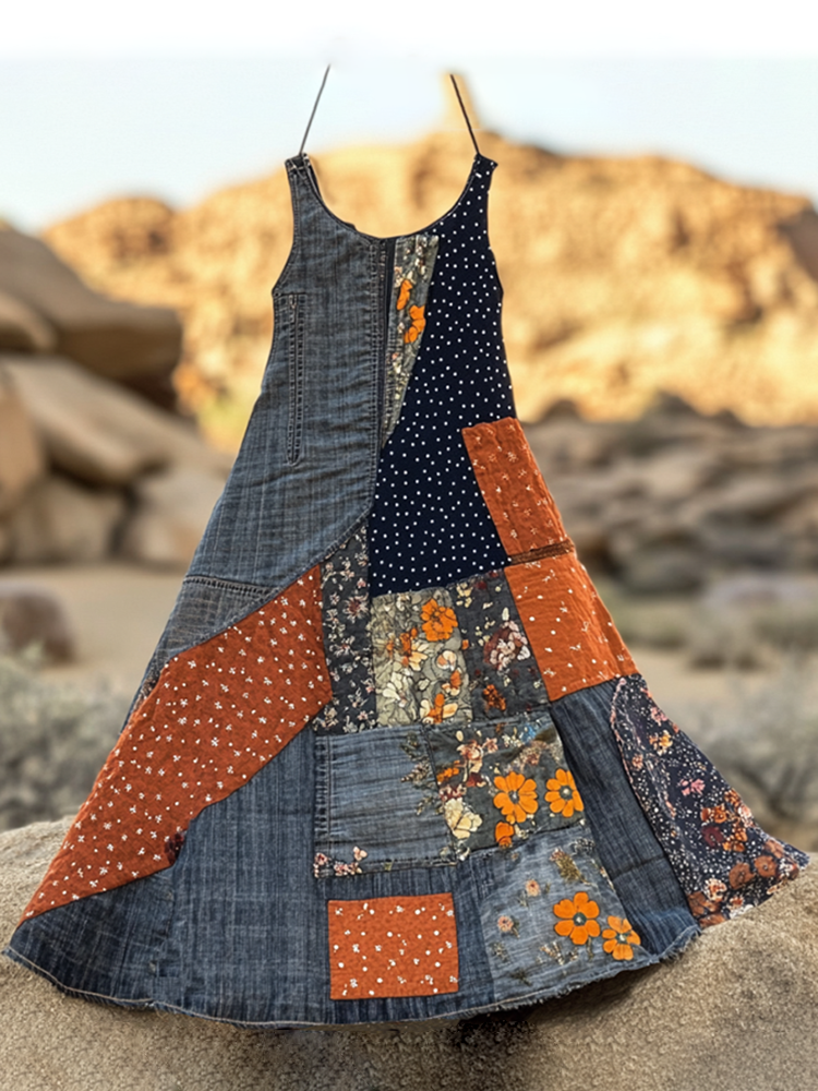 Women's Vintage Floral With Polka Dot Art Tank Dress e9d5