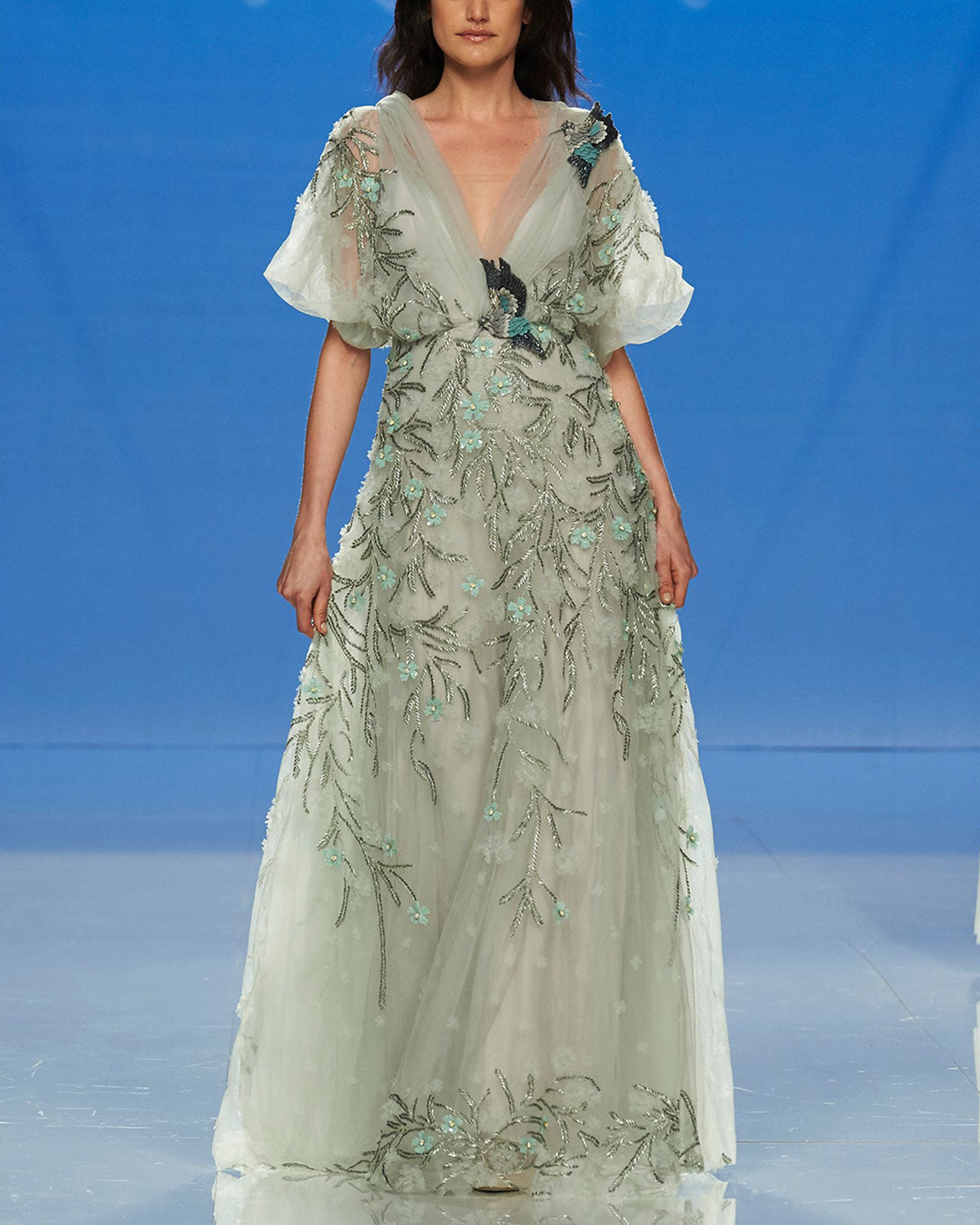 Romantic Embroidered Flower V-Neck Dress