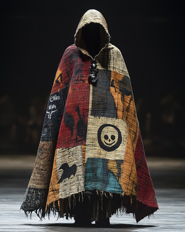 Men's Printed Contrast Hooded Oversized Cape Hoodie 7c81