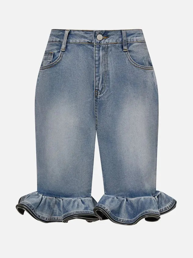 Casual Solid Tailored Denim Shorts