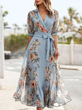 Flower Printed Ruffled Half Sleeves Elegant Maxi Dresses