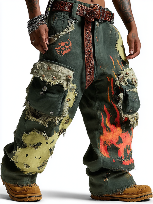 Men's Halloween themed contrasting pants for summer and autumn eee9