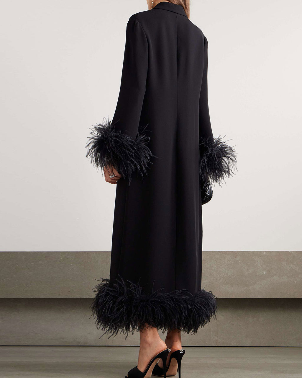 Feather-trimmed silk crepe de chine dress