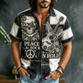 Men's Retro Skull Guitar Patchwork Short-sleeve Cotton Linen Shirt