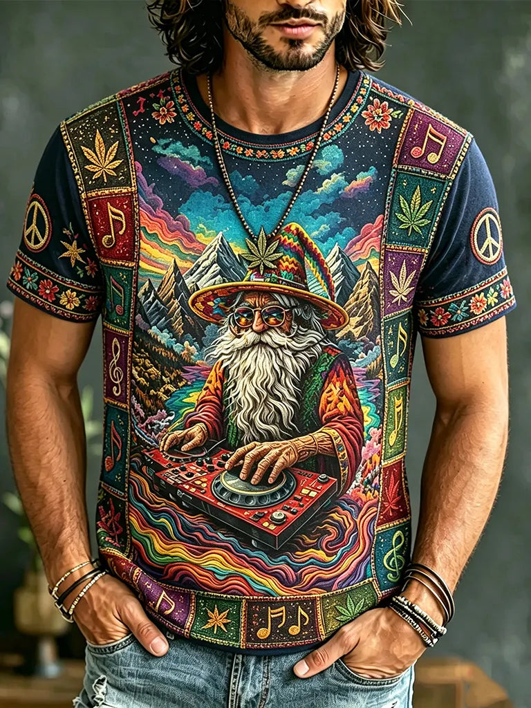 Men's Retro Woodstock Music Festival Printed Casual T-shirt