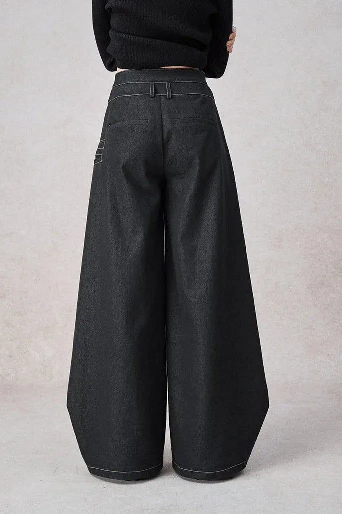 Swinging Symphony Fake Two-Piece Wide-Leg Jeans
