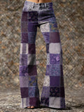 Women's Vintage Floral Patchwork Art Print Casual Washed  Pants