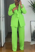 Women Collar Jacket+ Pants Solid Color Temperament Commuting Formal Suit