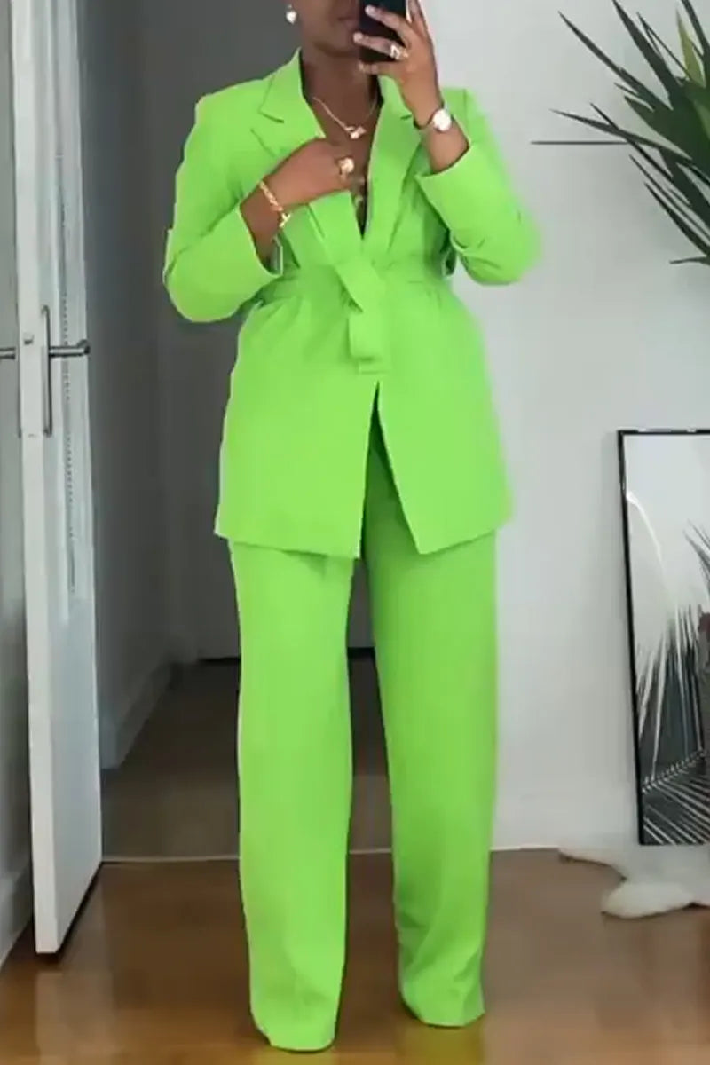 Women Collar Jacket+ Pants Solid Color Temperament Commuting Formal Suit