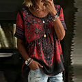 Women's Halloween Spider And Rose Art Lace Embroidery Gradient Cotton Linen Round Neck Short Sleeve Top