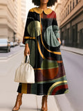 Women's Retro Abstract Geometric Art Print Silhouette Peter Pan Collar Maxi Dress
