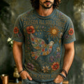 Men's Vintage Hippie Floral Dove Print Crew Neck Short Sleeve T-shirt